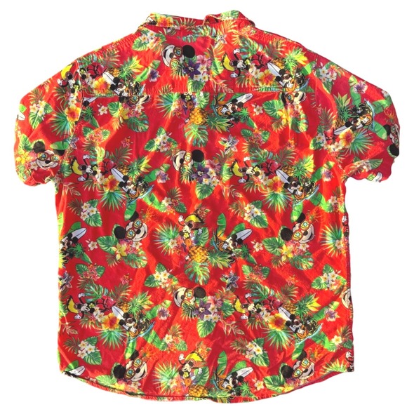 Disney Shirt Mens 2XL Red Mickey Mouse Hawaiian Floral Button Up Summer Aloha - Picture 2 of 8